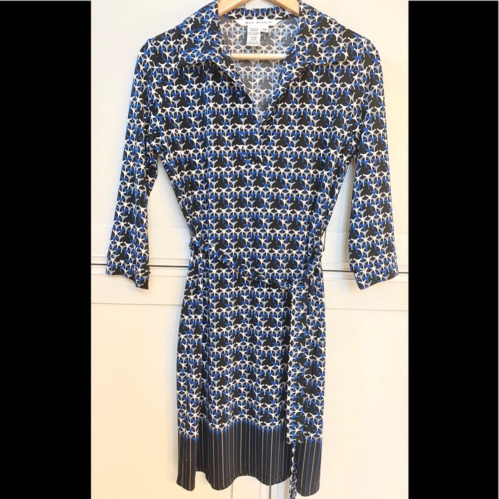 NWOT MAX STUDIO BELTED ALL PRINTED DRESS